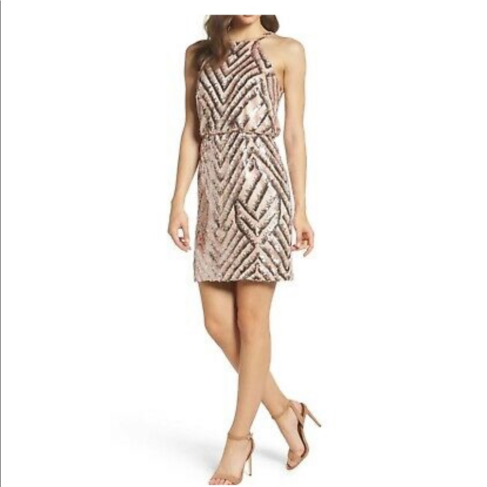 NWT Vince Camuto Blouson Sequined Halter Dress Sz 2